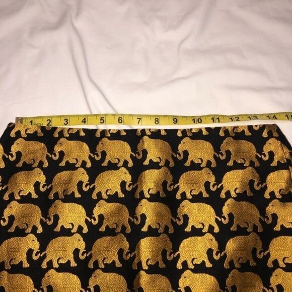 J Crew Womens Skirt Size 0 Elephant Print Gold Black Mini Brocade - Picture 5 of 9